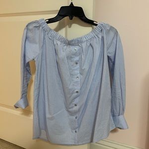 Tractr Blu medium blue white striped off shoulder